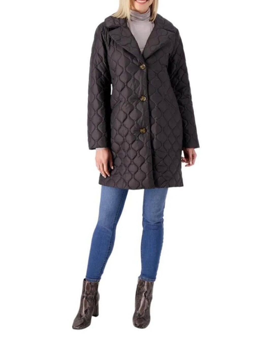 Dennis Basso Water Resistant Notched Collar Puffer